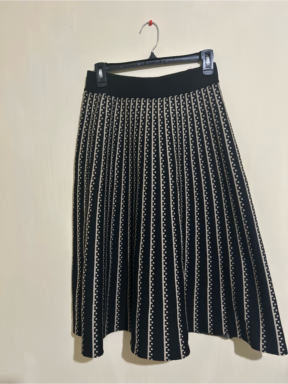 Black and Cream Pleated Knit Skater Skirt